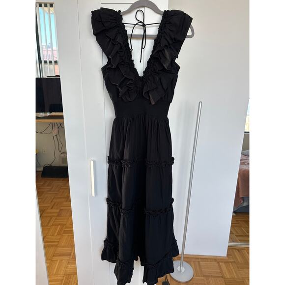 Love the Label Black Black Poplin Ruffled Tiered Deep-V Maxi Dress, Size S, NWOT - Picture 5 of 10